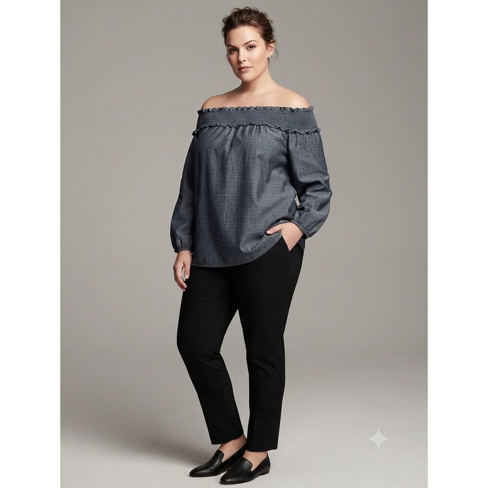 Lane Bryant Plus Size Chambray Off Shoulder Tunic Blouse Size 34/36 NWT